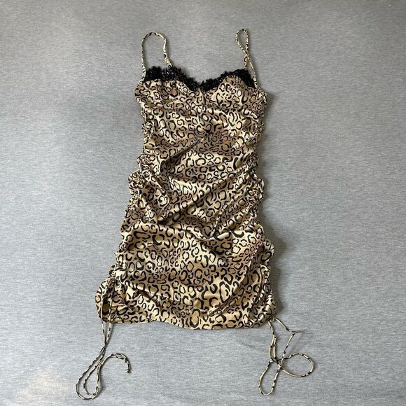 For Love & Lemons Women's Frankie Cheetah Mini Ruched Satin Dress - L - Picture 5 of 11